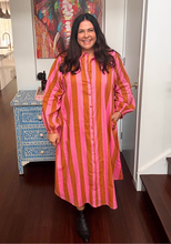 Load image into Gallery viewer, Tas Shirt Dress Pink and Golden Latte Stripe