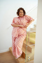 Load image into Gallery viewer, Demetra Palazzo Pant Pink Sunset Fan Print