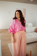 Load image into Gallery viewer, Demetra Palazzo Pant Pink Sunset Fan Print