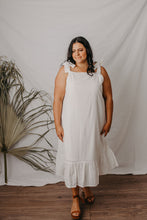 Load image into Gallery viewer, Macy tie up midi dress white broderie anglaise