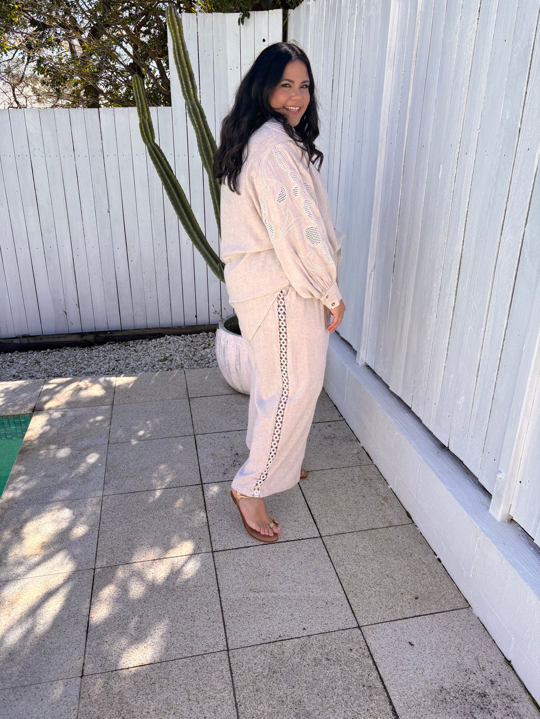 Anna Pant Natural Embroidery