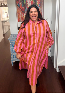 Tas Shirt Dress Pink and Golden Latte Stripe