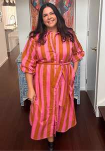 Tas Shirt Dress Pink and Golden Latte Stripe