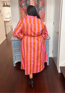 Tas Shirt Dress Pink and Golden Latte Stripe
