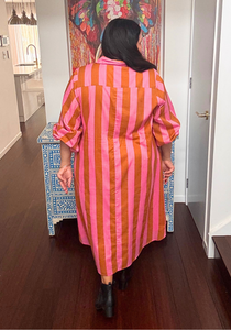 Tas Shirt Dress Pink and Golden Latte Stripe