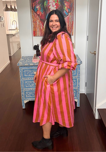 Tas Shirt Dress Pink and Golden Latte Stripe