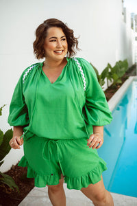 Valentina Blouse Green with Ric Rac